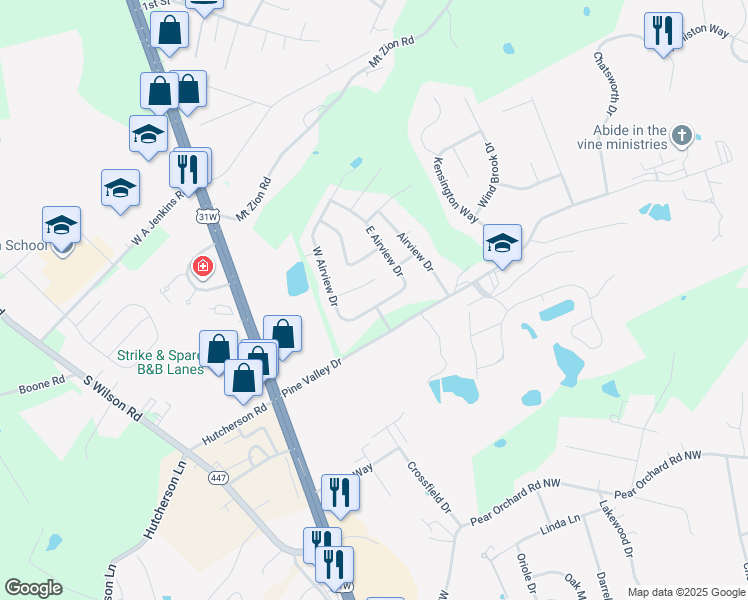 map of restaurants, bars, coffee shops, grocery stores, and more near 17 Walnut Way in Elizabethtown