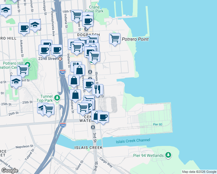 map of restaurants, bars, coffee shops, grocery stores, and more near 527 24th Street in San Francisco