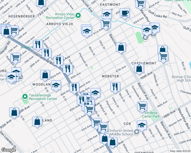 map of restaurants, bars, coffee shops, grocery stores, and more near 1638 Auseon Avenue in Oakland