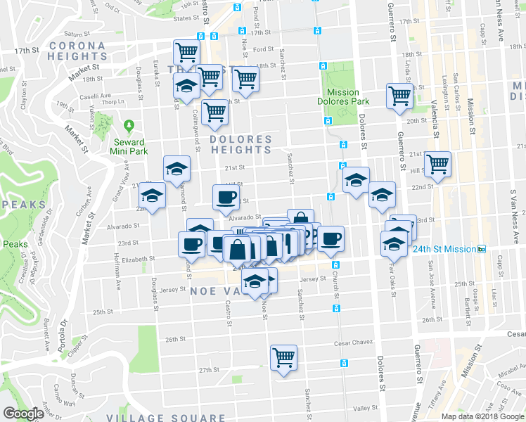 map of restaurants, bars, coffee shops, grocery stores, and more near in San Francisco