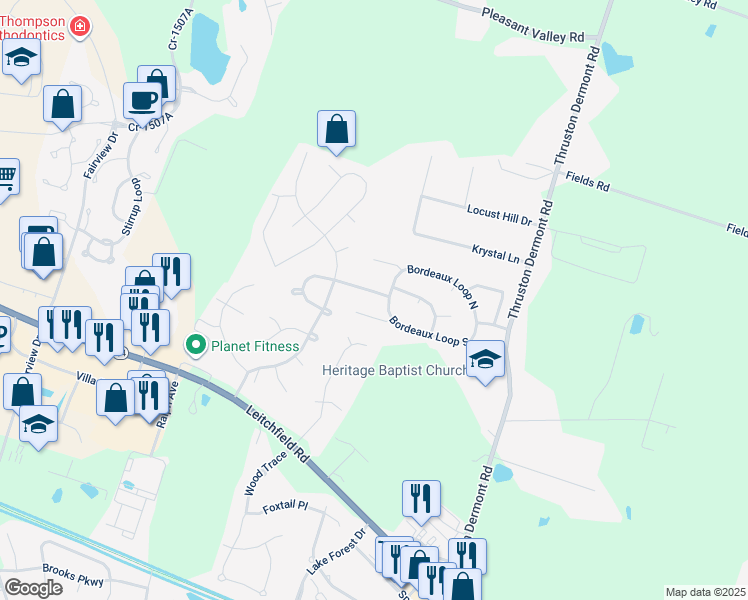 map of restaurants, bars, coffee shops, grocery stores, and more near 3646 Forward Pass in Owensboro