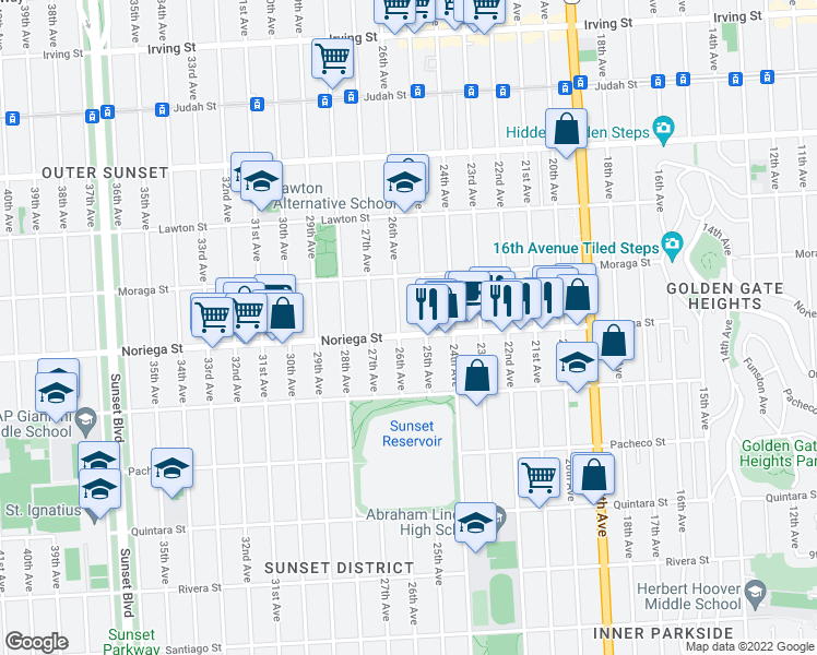 map of restaurants, bars, coffee shops, grocery stores, and more near in San Francisco