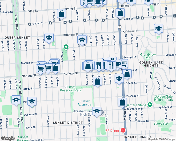 map of restaurants, bars, coffee shops, grocery stores, and more near 1738 25th Avenue in San Francisco