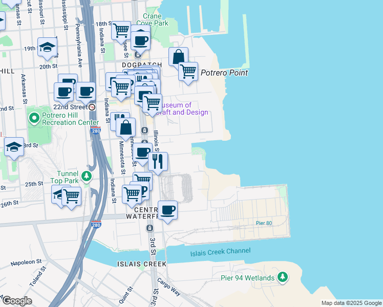 map of restaurants, bars, coffee shops, grocery stores, and more near 220 24th Street in San Francisco