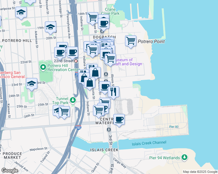map of restaurants, bars, coffee shops, grocery stores, and more near in San Francisco