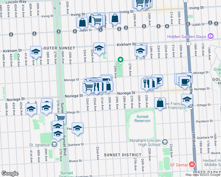 map of restaurants, bars, coffee shops, grocery stores, and more near 1766 30th Avenue in San Francisco