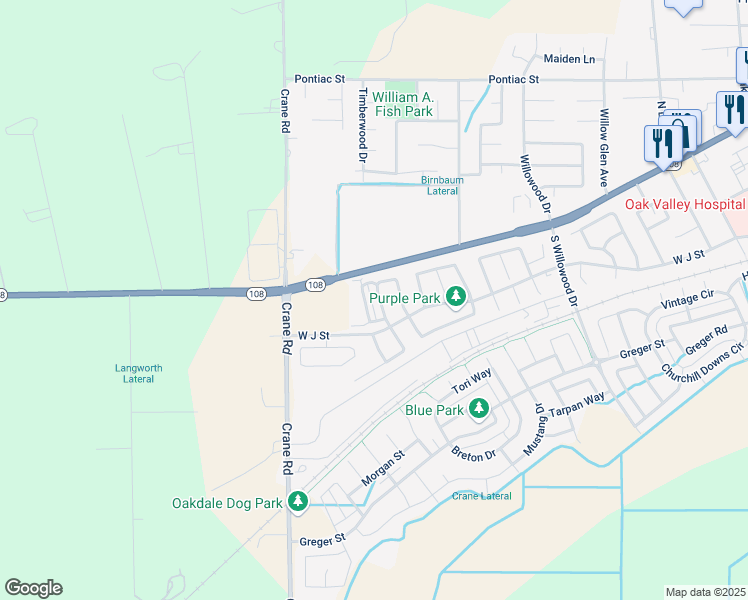 map of restaurants, bars, coffee shops, grocery stores, and more near 330 Applegate Drive in Oakdale