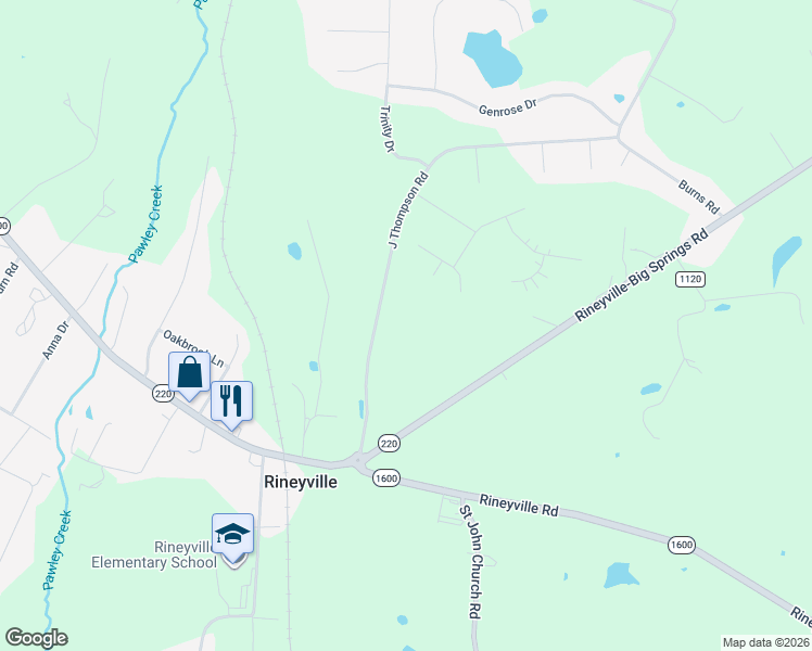 map of restaurants, bars, coffee shops, grocery stores, and more near 273 J Thompson Road in Rineyville