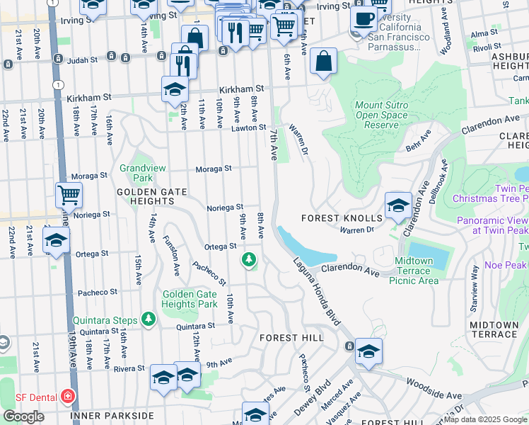map of restaurants, bars, coffee shops, grocery stores, and more near 1810 8th Avenue in San Francisco