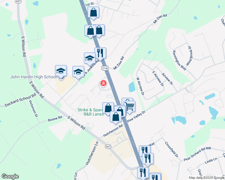 map of restaurants, bars, coffee shops, grocery stores, and more near 4669 Dixie Highway South in Elizabethtown