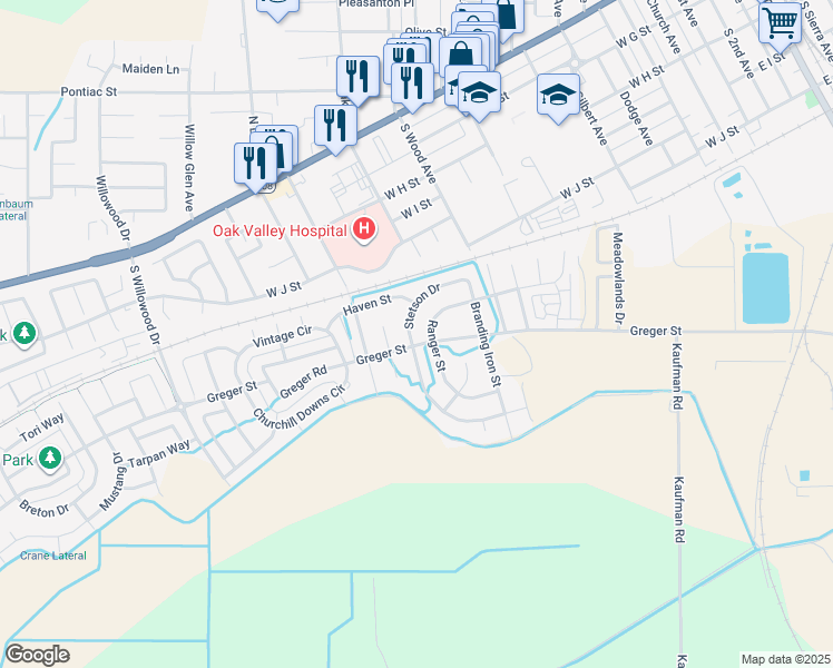 map of restaurants, bars, coffee shops, grocery stores, and more near 561 Stetson Drive in Oakdale