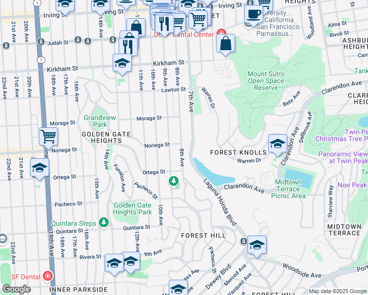 map of restaurants, bars, coffee shops, grocery stores, and more near 1810 8th Avenue in San Francisco