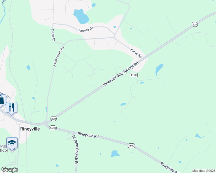 map of restaurants, bars, coffee shops, grocery stores, and more near 2730-2892 Rineyville-Big Springs Road in Rineyville