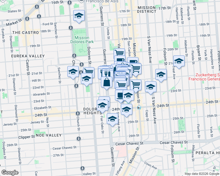 map of restaurants, bars, coffee shops, grocery stores, and more near in San Francisco
