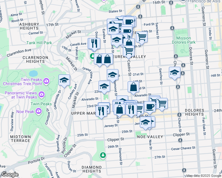 map of restaurants, bars, coffee shops, grocery stores, and more near in San Francisco