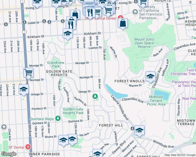 map of restaurants, bars, coffee shops, grocery stores, and more near 1792 8th Avenue in San Francisco
