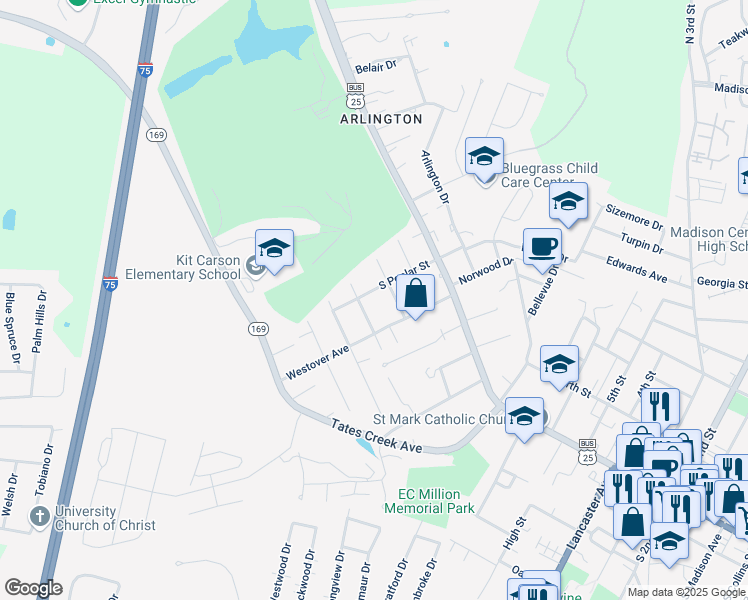 map of restaurants, bars, coffee shops, grocery stores, and more near 104 Rosedale Avenue in Richmond