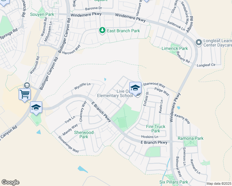 map of restaurants, bars, coffee shops, grocery stores, and more near 2657 Melbourne Way in San Ramon