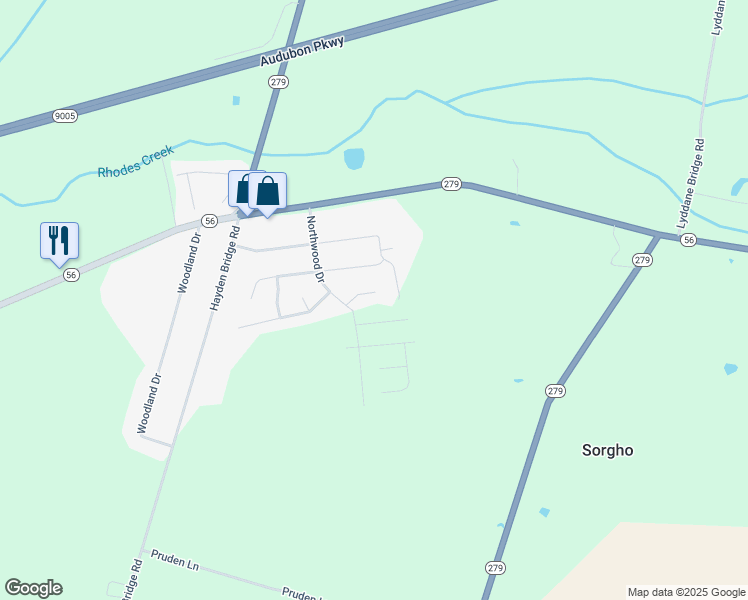 map of restaurants, bars, coffee shops, grocery stores, and more near 6442 Spring Haven Trace in Owensboro