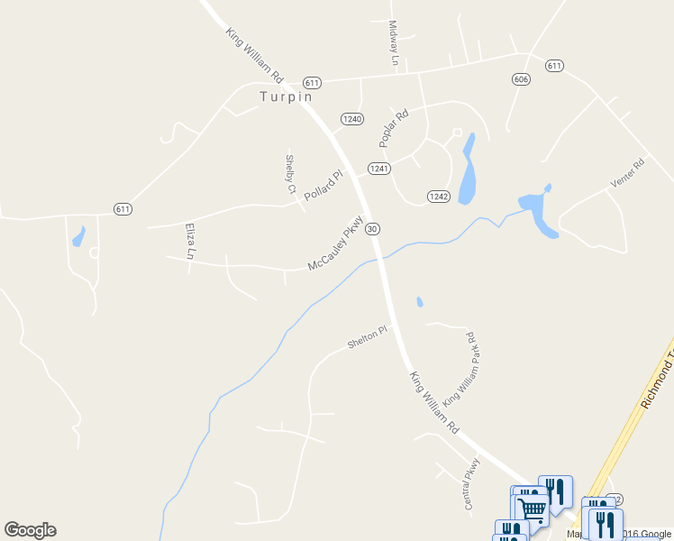 map of restaurants, bars, coffee shops, grocery stores, and more near 103 McCauley Parkway in Aylett