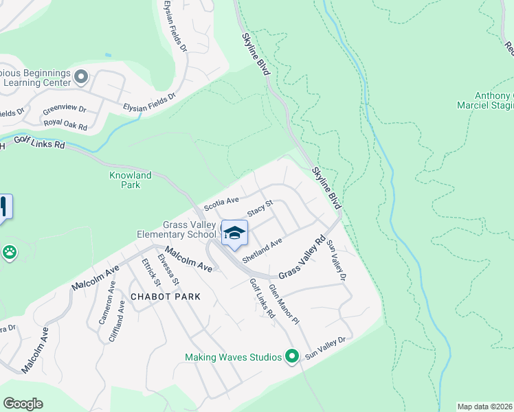 map of restaurants, bars, coffee shops, grocery stores, and more near 4850 Scotia Avenue in Oakland