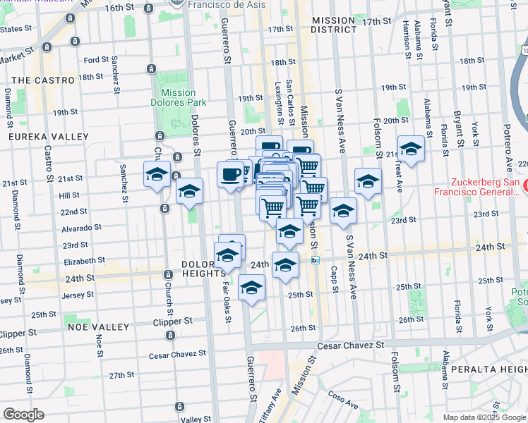 map of restaurants, bars, coffee shops, grocery stores, and more near in San Francisco