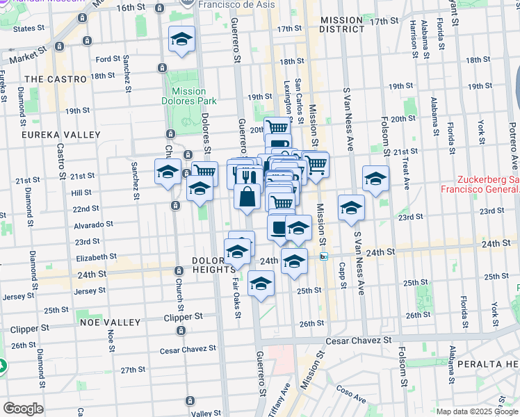 map of restaurants, bars, coffee shops, grocery stores, and more near in San Francisco