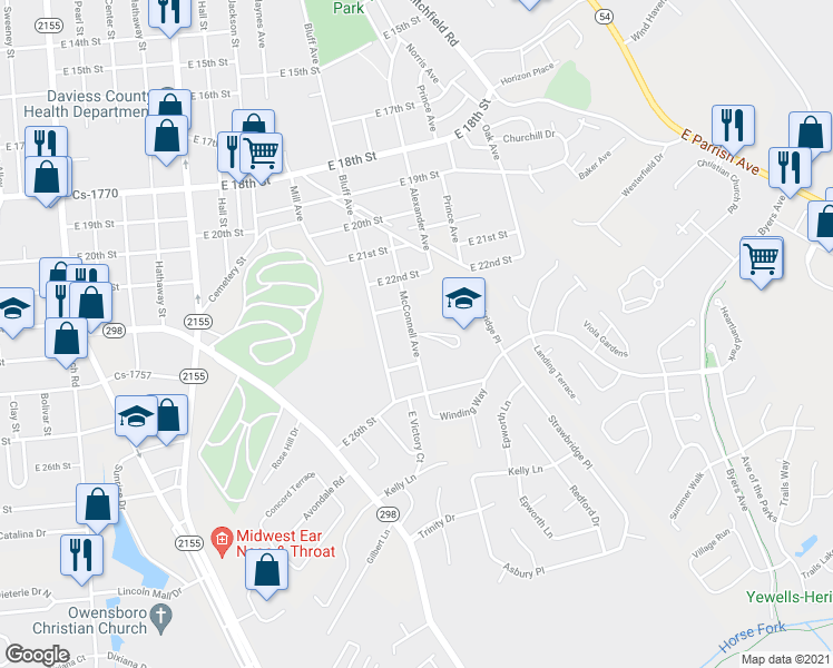 map of restaurants, bars, coffee shops, grocery stores, and more near 1798 East 24th Street in Owensboro