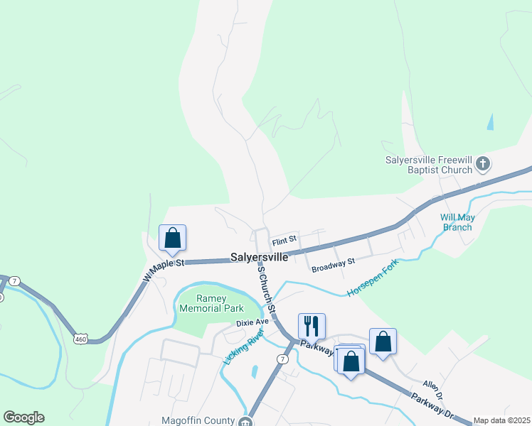 map of restaurants, bars, coffee shops, grocery stores, and more near 125 Scott Avenue in Salyersville