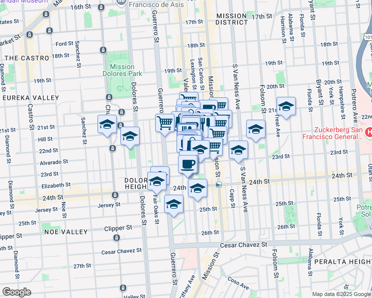 map of restaurants, bars, coffee shops, grocery stores, and more near in San Francisco