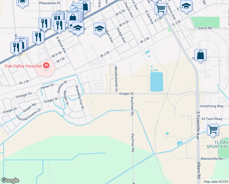 map of restaurants, bars, coffee shops, grocery stores, and more near 820 Greger St in Oakdale