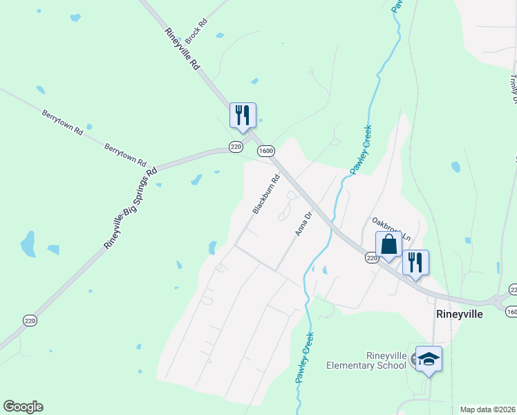 map of restaurants, bars, coffee shops, grocery stores, and more near 158 Blackburn Road in Rineyville
