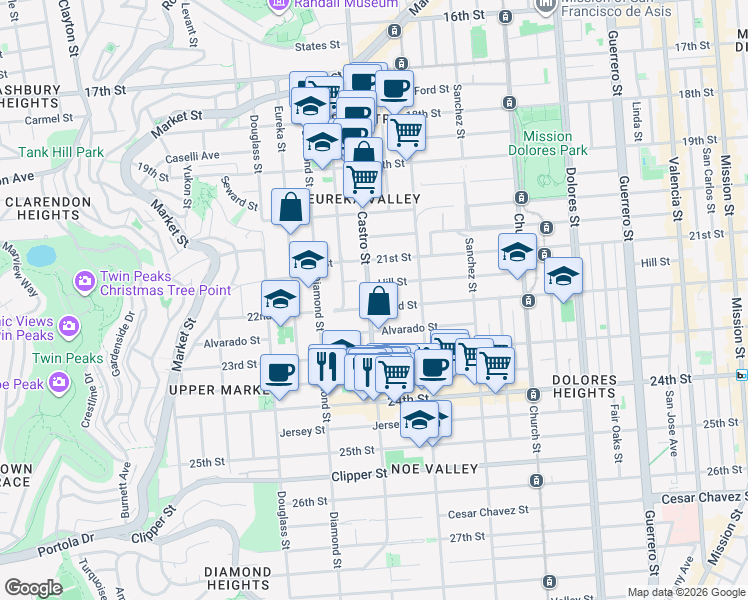 map of restaurants, bars, coffee shops, grocery stores, and more near in San Francisco