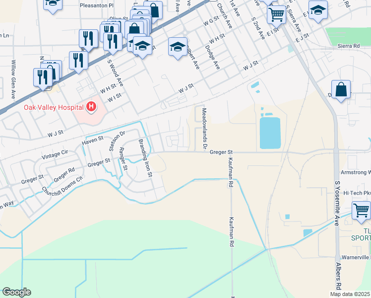 map of restaurants, bars, coffee shops, grocery stores, and more near 820 Greger Street in Oakdale