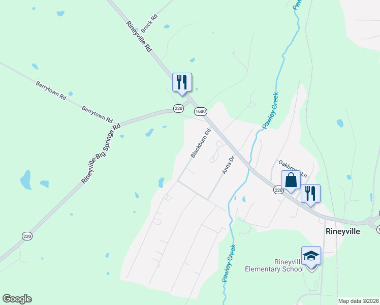 map of restaurants, bars, coffee shops, grocery stores, and more near 158 Blackburn Road in Rineyville