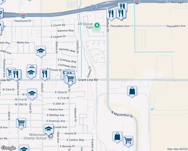 map of restaurants, bars, coffee shops, grocery stores, and more near 515 Winston Court in Tracy