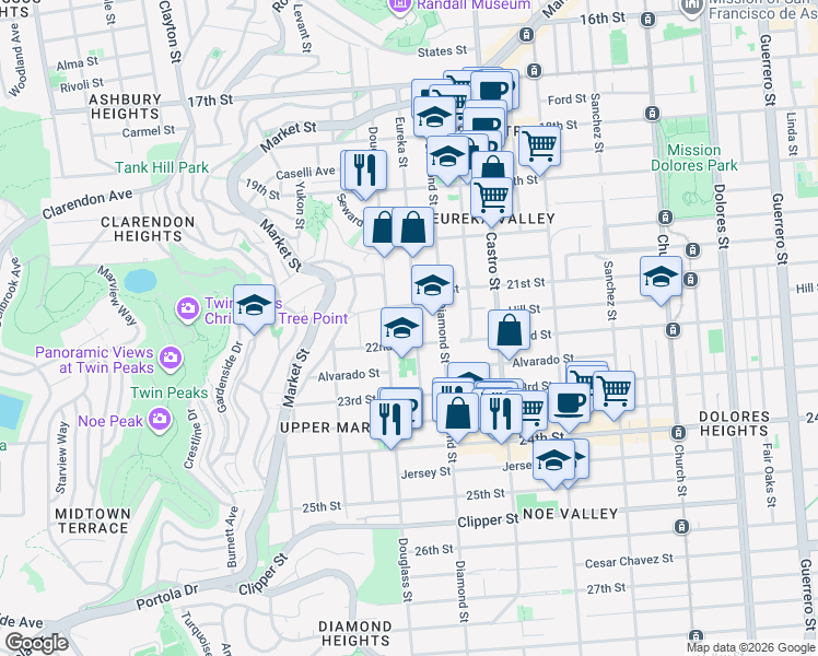 map of restaurants, bars, coffee shops, grocery stores, and more near in San Francisco