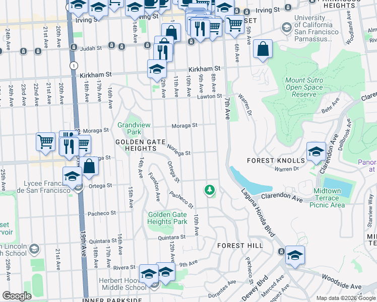 map of restaurants, bars, coffee shops, grocery stores, and more near 1780 11th Avenue in San Francisco