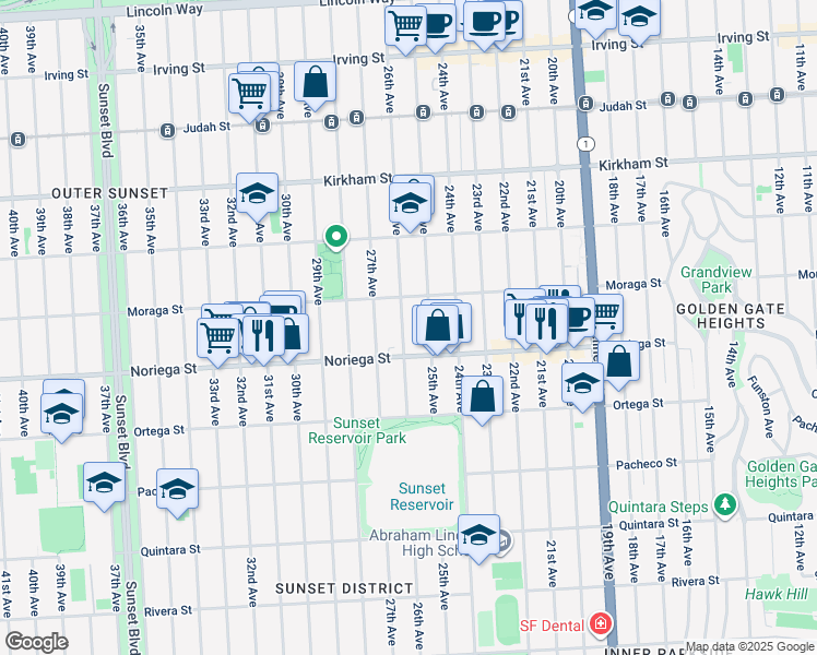 map of restaurants, bars, coffee shops, grocery stores, and more near 1738 26th Avenue in San Francisco
