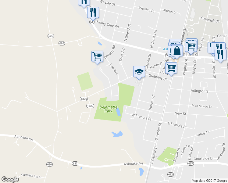 map of restaurants, bars, coffee shops, grocery stores, and more near 203 Beverly Road in Ashland