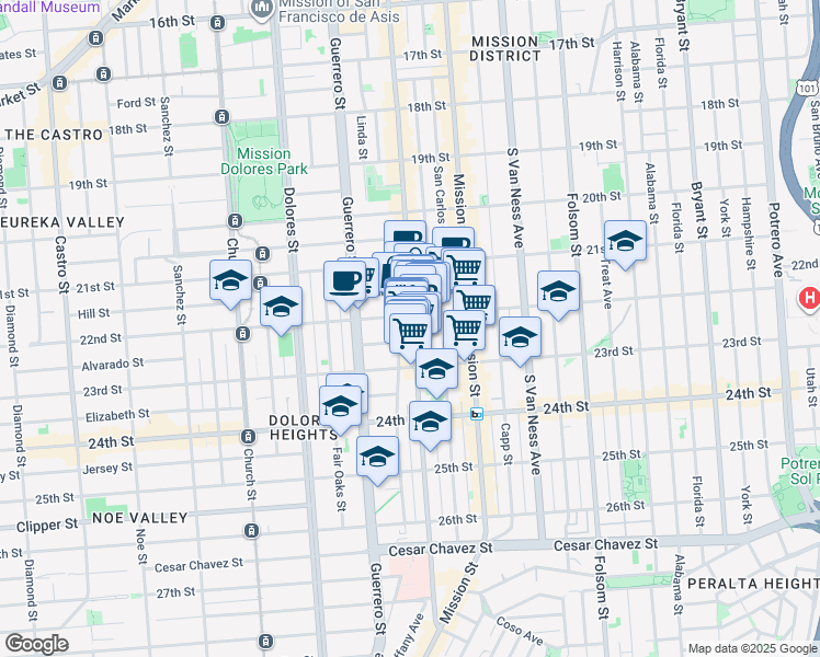 map of restaurants, bars, coffee shops, grocery stores, and more near in San Francisco