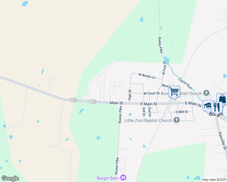 map of restaurants, bars, coffee shops, grocery stores, and more near 100-1 Murphy Lane in Burgin