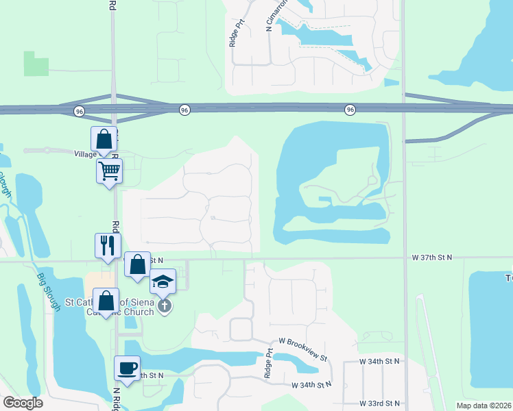 map of restaurants, bars, coffee shops, grocery stores, and more near 6396-6430 West 37th Street North in Wichita