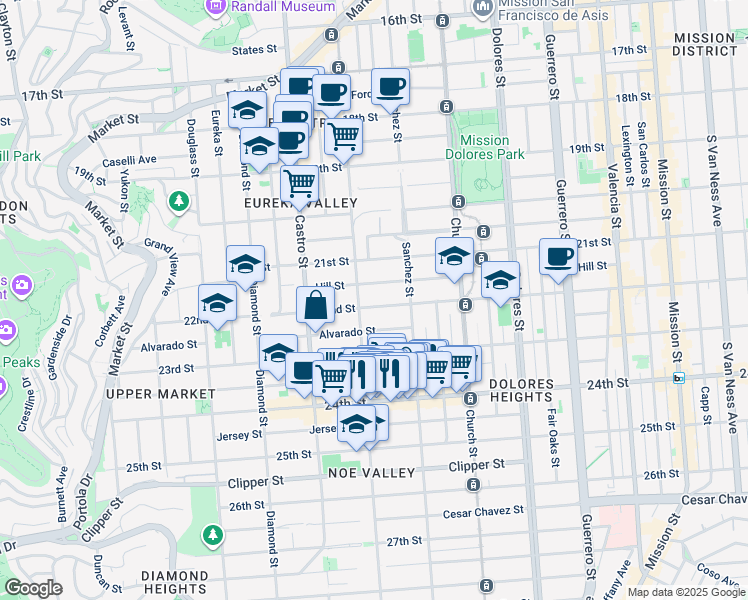 map of restaurants, bars, coffee shops, grocery stores, and more near 3774 22nd Street in San Francisco