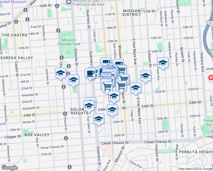 map of restaurants, bars, coffee shops, grocery stores, and more near in San Francisco