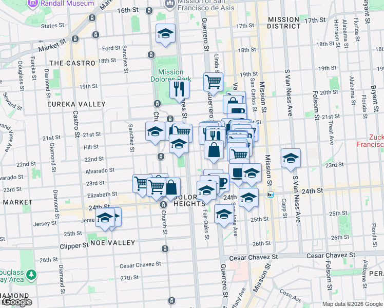 map of restaurants, bars, coffee shops, grocery stores, and more near in San Francisco