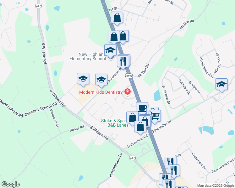 map of restaurants, bars, coffee shops, grocery stores, and more near 104 Warwick Circle in Elizabethtown