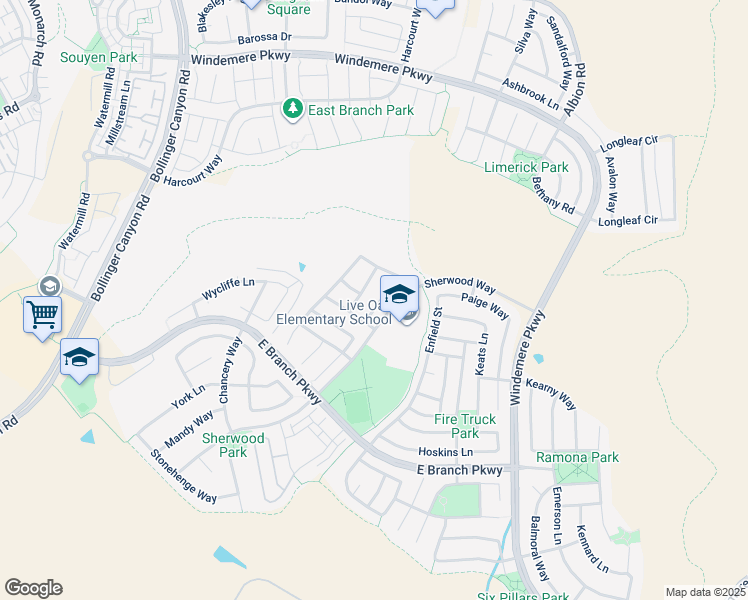 map of restaurants, bars, coffee shops, grocery stores, and more near 2723 Salisbury Way in San Ramon