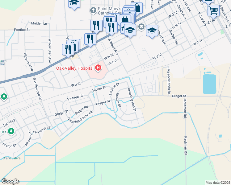 map of restaurants, bars, coffee shops, grocery stores, and more near 561 Stetson Drive in Oakdale
