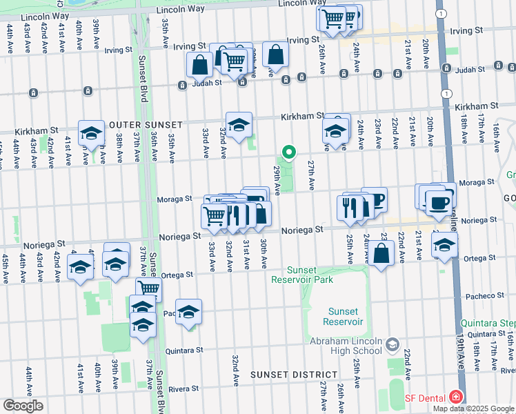 map of restaurants, bars, coffee shops, grocery stores, and more near 1731 30th Avenue in San Francisco
